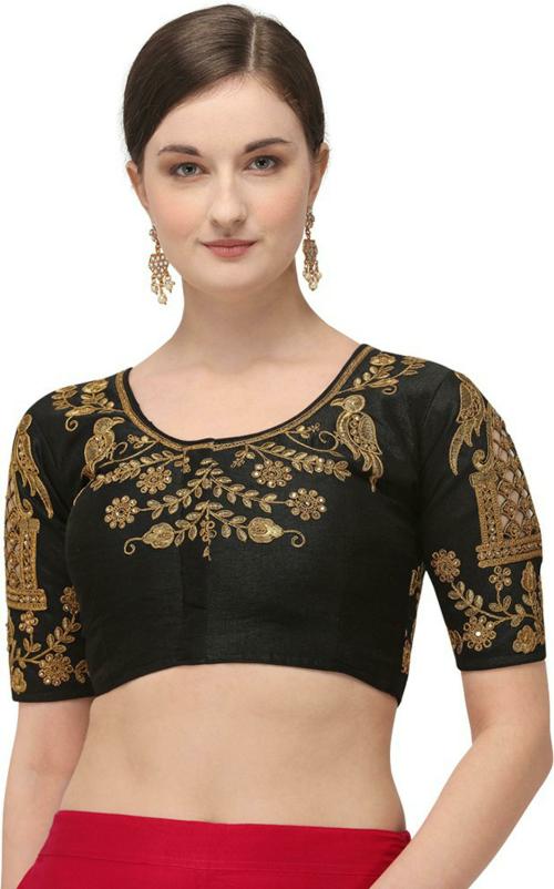 Fabviva Women Black Embroidered Cotton Silk Blouse