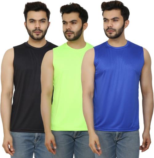 PRIME PLUS Multicolor Solid Round Neck Sando Vest - L (Pack of 3)