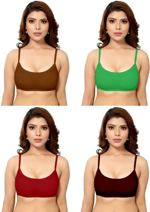 LORLIVA Women Multicolor Cotton Blend Pack of 4 Lightly-Padded Bra (28A)