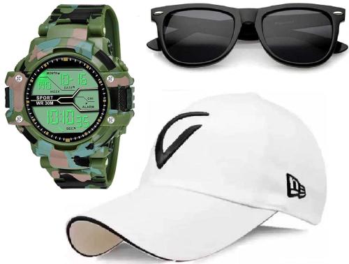 Selloria Digital Multicolor Dial Multicolor Strap Watch With Sunglasses And Cap For Boys (Combo Of 3)