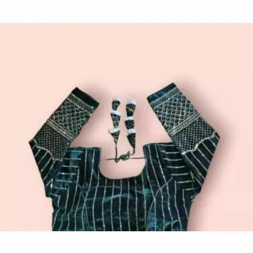 S-GRANT Latest Velvet Blouses Women Velvet Blouse With V Neck & Half Sleeve Readymade Saree Blouse For Girls & Womens Solid Comfy Stylish Hakoba Design Choli (Green)