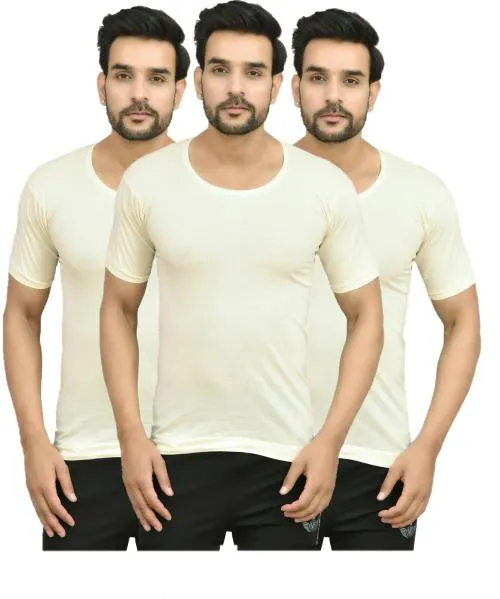 UNDERLOOP Gold Grey/Cream Fine Mercerized Half Sleeve Vest for Men Pack of 3