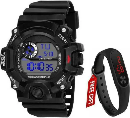 Mr.Mandaviya Fashions Hub Blue Dial Black Strap Digital Watch and Black Smart Watch Combo for Boys