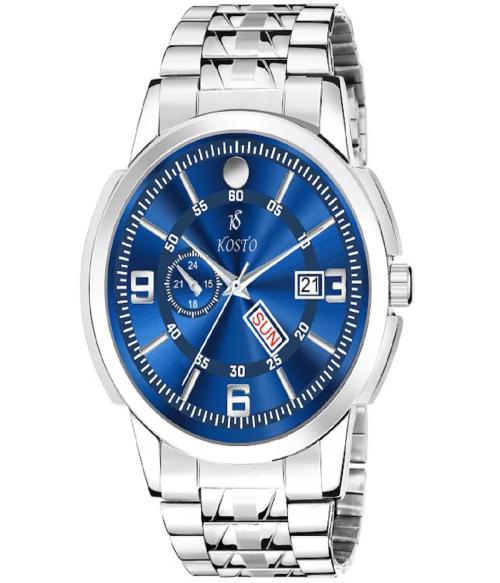 Kosto Silver Analog Day & Date Functional Watch Silver Chain Strap Watch For Men l Casual l Formal Watch For Men