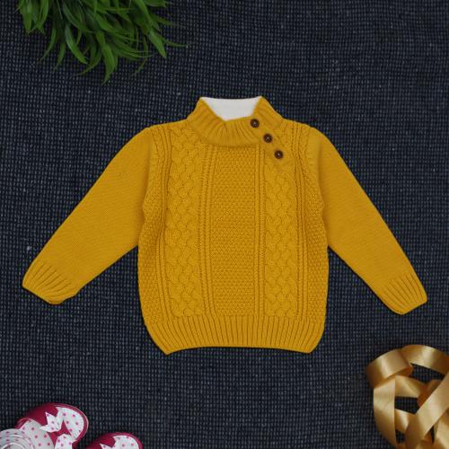 Yellow Apple Kids Woolen Warm Sweater Full Sleeve with Inner Fleece for Boys Yellow