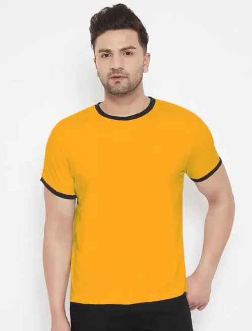 WRODSS Men's full Sleeve Solid T-Shirt Fully Cotton Blend T-Shirts Men Solid Round Neck Yellow T-Shirt(M)
