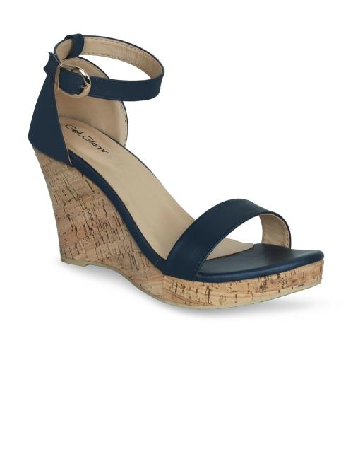 Get Glamr Women Navy Blue Women Navy Blue Solid Wedge Sandals - JioMart