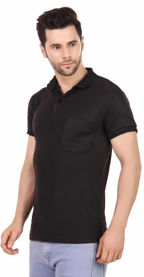 Urban Rod Men Black Solid Poly Cotton Polo Neck T-Shirt (4Xl)