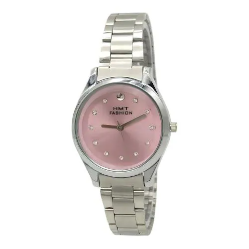 HMT FASHION Watch for Women Quartz Round Dial Stainless Steel Chain Analogue Watch for Women (Pink Dial)