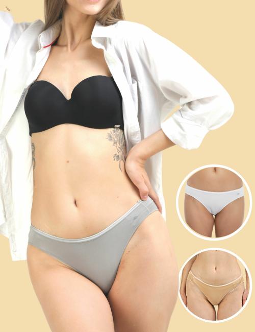 AshleyandAlvis Anti Bacterial, Bamboo MicroModal, Premium Panty, Women Bikini brief, No Itching, 3X Moisture Wicking Daily use Underwear, , (Color-WHITE-GREY-NUDE) (Size-M) (PACK OF 3)