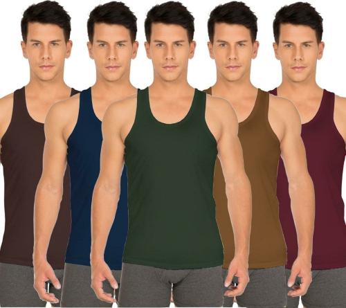 White Rose Men White Solid pack of 5 Vest