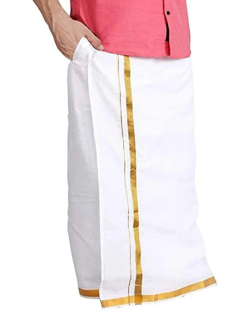 Suman Tex Ragini V Men White Cotton Pocket Dhoti (32-34)