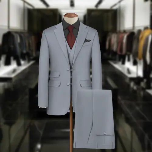 BIGREAMS.COM Unstitched Cotton Lycra Stretchable Solid Formal Light Grey Coat Pant 3-Piece Suit Fabric For Men's - 0% Color Fade, Wrinkle Free Suit Piece