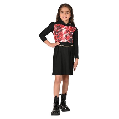 Truffles Girls Black Full Sleeve Back Zipper Closure Printed Dress