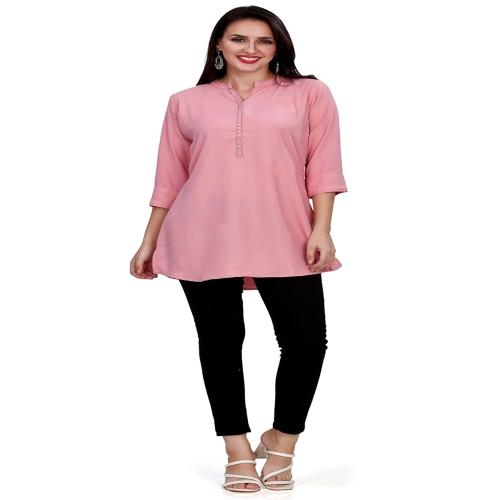 nioni Women's Straight Short Kurta | Round Neck Tunic for Girls| 3/4 Sleeves (Light Pink, M)