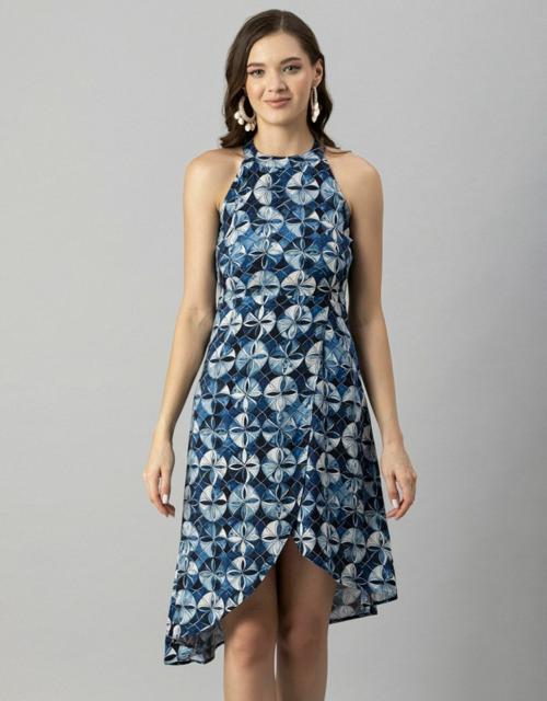 Moomaya Women's Printed Vacation Dress, Knee Length Side Slit Midi Dress