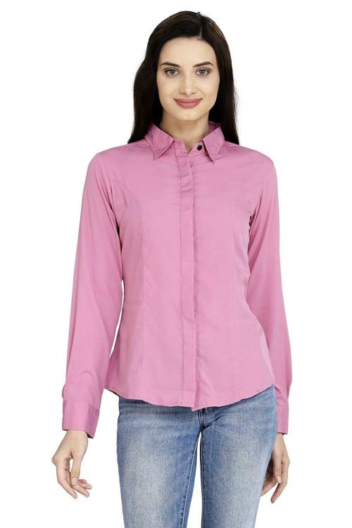 Thisbe Women Onion Pink Polyester Formal Shirt (L)