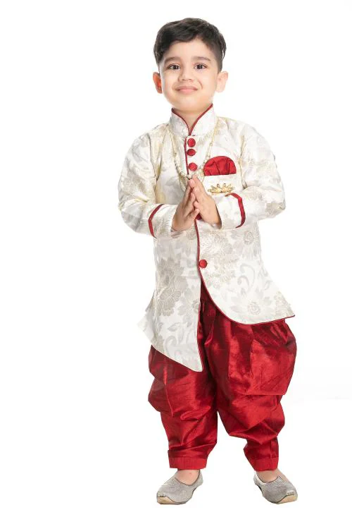 NEW GEN BOYS RED SILK PACK OF 1 KURTA & DHOTI