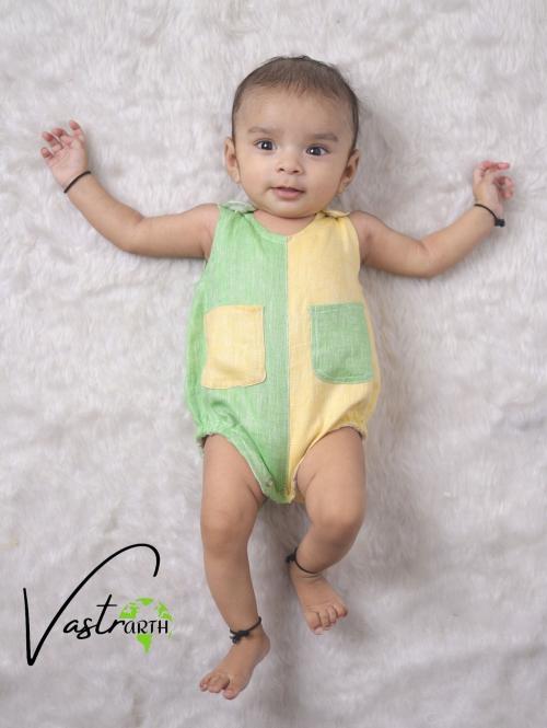 Designer Kids Romper Yellow & Green (Hemp Fabric)