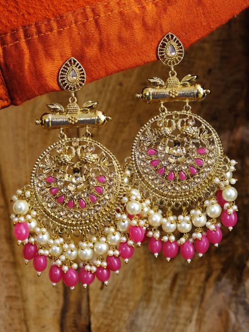 Designer long golden party wear jhumki earrings for women-sgquangbinhtourist.com.vn
