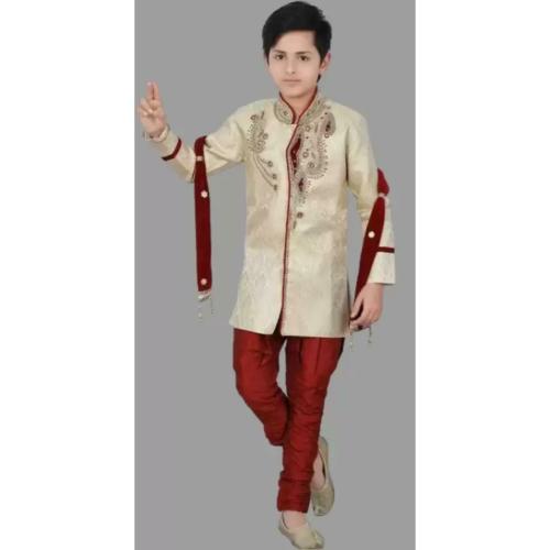 Qtsy Best Smart Choice Boys Festive & Party Sherwani and Churidar Set (Gold Pack of 1)