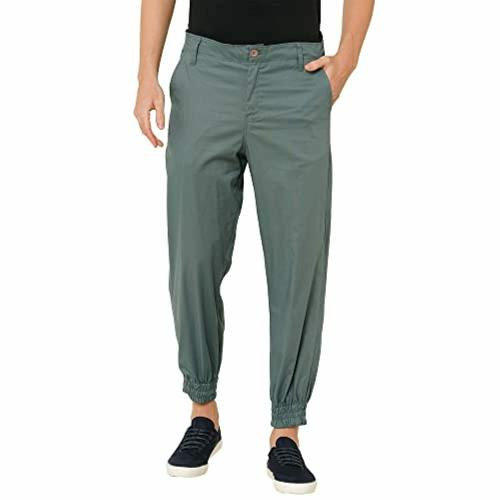 Lbee Men Olive Solid Cotton Joggers