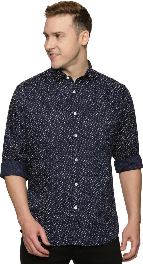 Don Vino Men Dark Blue Printed Cotton Formal Shirt, (Size 44)