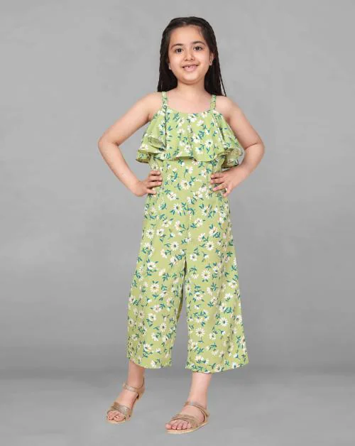 Fashion Dream Girls Pista Floral Printed Crepe Jumpsuit | Girls Jumpsuit | Kids Wear | Jumpsuit For Girls | Jumpsuit Girls | Kids Jumpsuit