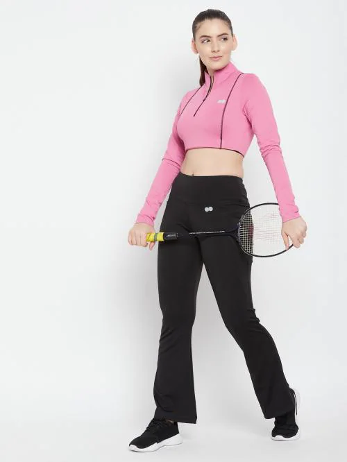 Clovia Women Pink Solid Polyester Active Sportswear T-shirt