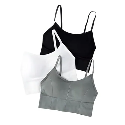 MANCHI FASHION Women's Sports Bras Combo Pack of 3 Pcs - Designed and Support - Free Size, Moisture-Wicking Fabric, Versatile Styles | MULTICOLOR - WHITE, GREY & BLACK | FREE SIZE