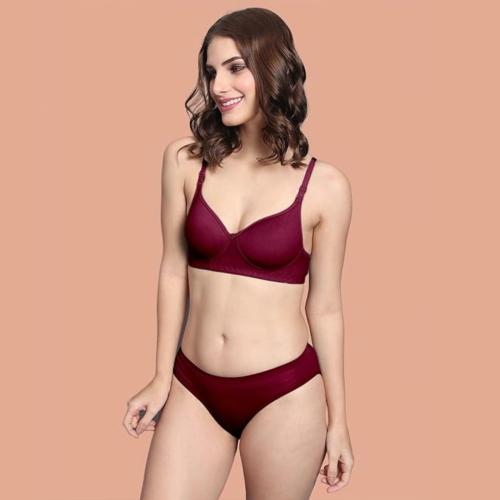 Pantiewala Women's Cotton Seamless Bra and Panty Mid Waist Soft Waist Slimming Bra and Underwear-Women's Cotton Bra Panty Set for Women Lingerie Set Sexy Honeymoon Undergarments-1 Set