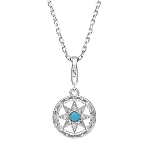 Giva Sterling Silver Turquoise Compass Pendant With Link Chain For Women