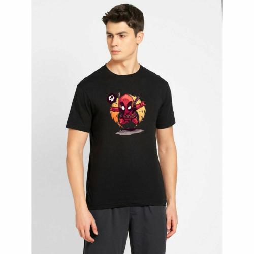MAFURD Deadpool Print Men Round Neck Black T-Shirt