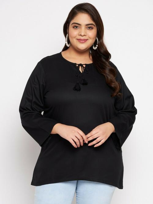 VINAAN Casual Solid Women Black Top