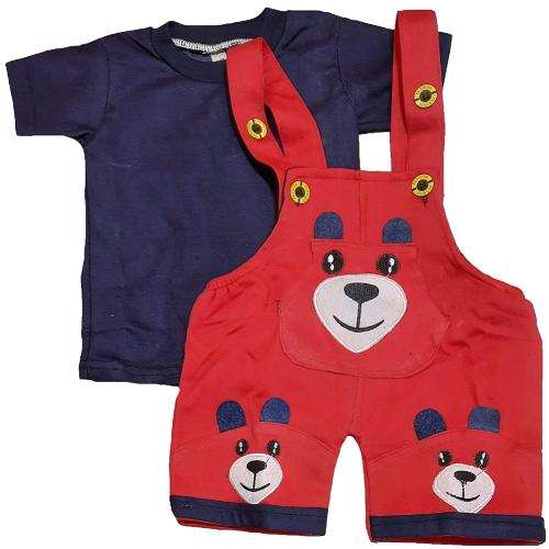 Zuvim Baby Boys & Baby Girls Hosiery Dungaree & T-Shirt Clothing Set (Red, 6-12months)