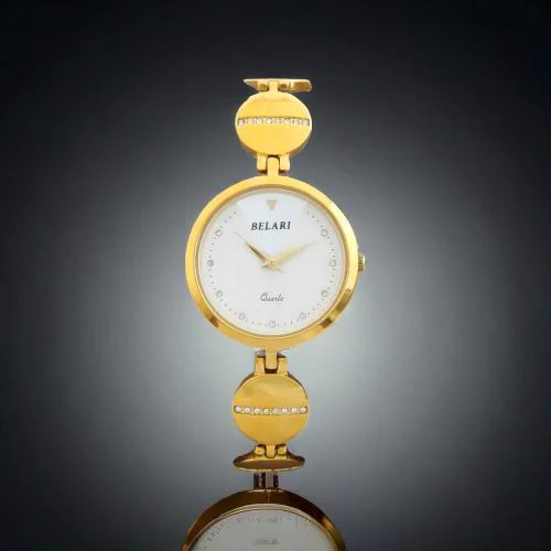 BELARI Ladies Watch golden Dial metal Case And metal Chain , Latest Design Analog Display Ladies white Watch