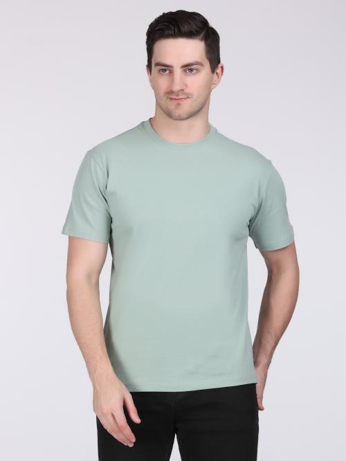 Hillberg Men's Round Neck Plain T-Shirt (Greenish Cyan Color/S-Size)