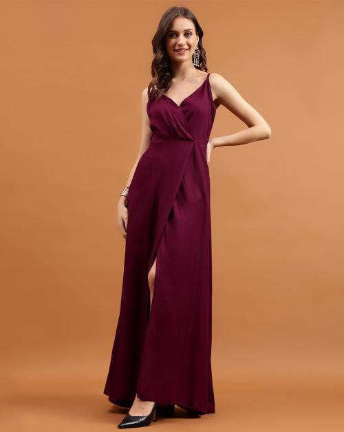Globon Fashion Women Viscose Rayon Solid Maxi Dress(Maroon-L)