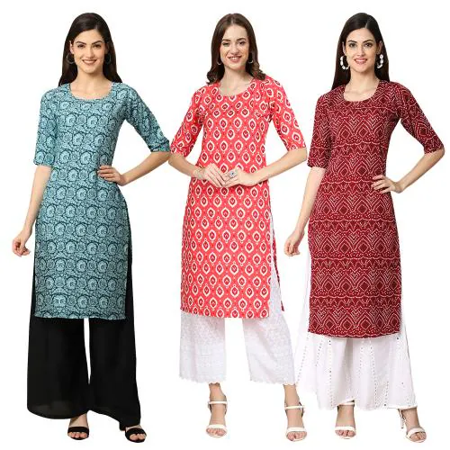 Ethnic Basket Women's Crepe Multicolor Digital Printed Straight Kurti