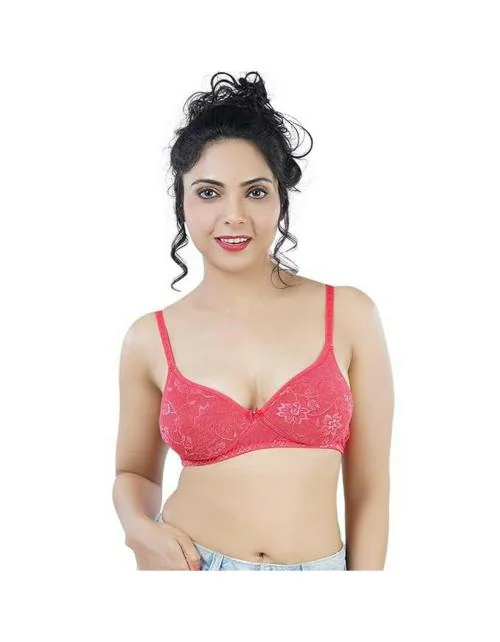 DAISY DEE Women's Cotton Lightly Padded Wirefree Full Coverage Bra - (C.Red, 38B)