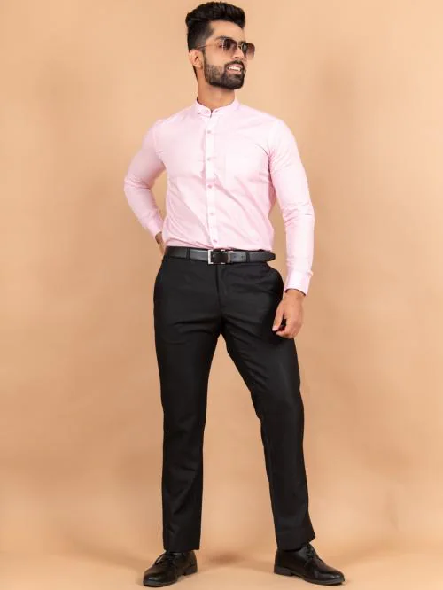 Tistabene Premium Men's Baby Pink Chinese Collar Linen Shirt