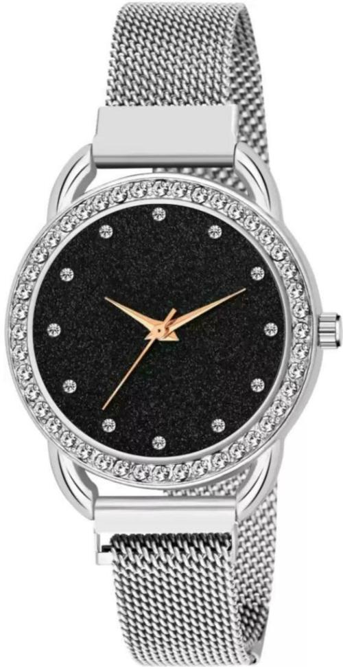 Bolun Analog Black Dial Silver Strap Watch For Women