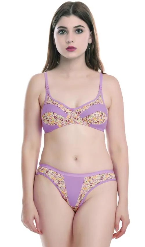 Women Cotton Bra Panty Set for Lingerie Set ( Pack of 1 ) ( Color : Purple )