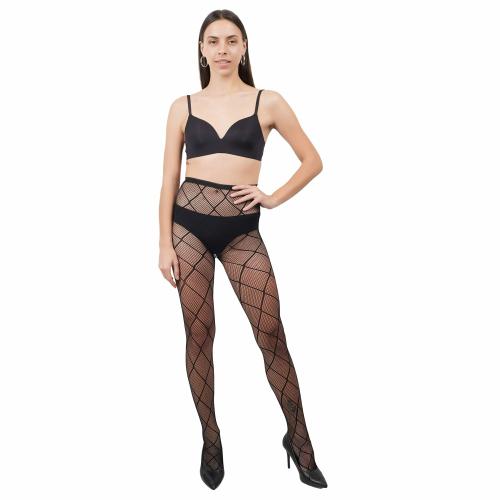 ogimi - ohh Give me Women's High Waist Textured Stockings (Black_Free Size) (Big Diamond)