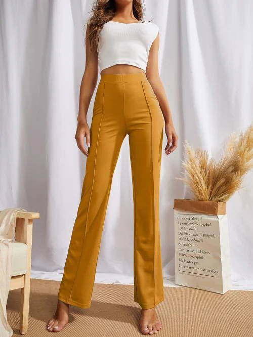 Women Regular Fit YELLOW Viscose Rayon Trousers
