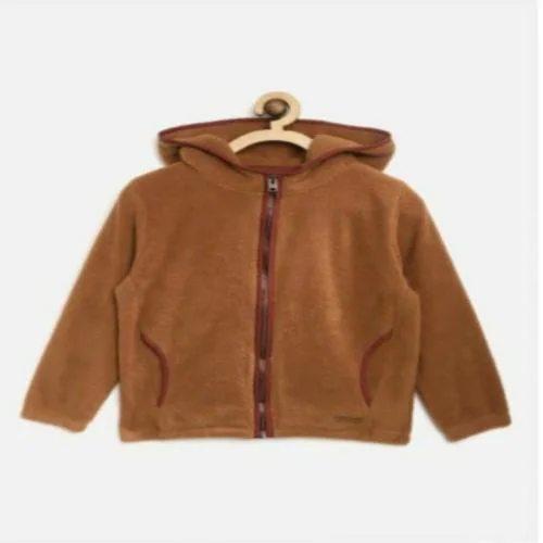 Oskie Kids Brown Solid Fleece Hooded Sweatshirt
