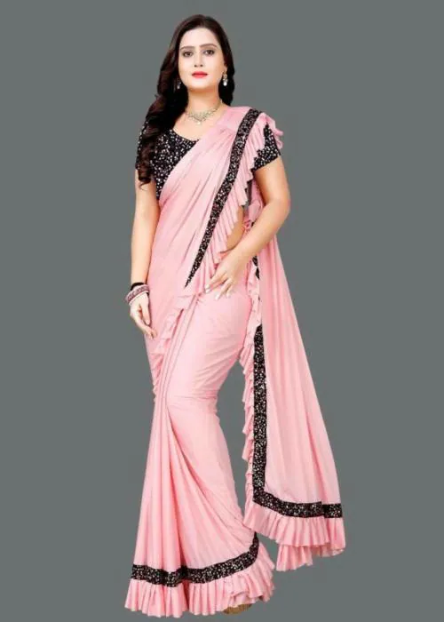 Ejoty Fashion Solid/Plain Bollywood Silk Blend Saree (Pink)