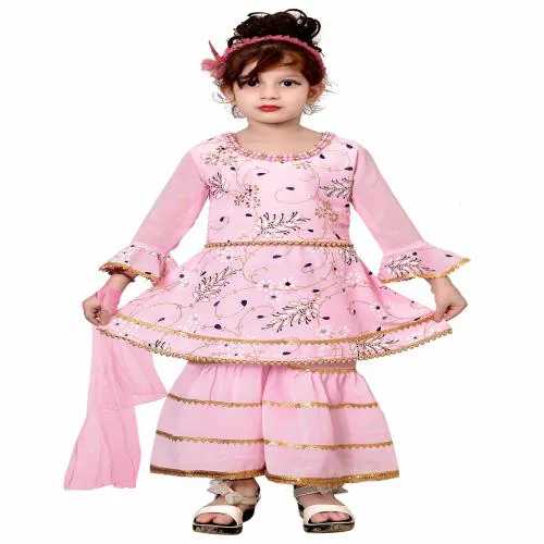 Vivek Girls Festive & Party, Wedding Pink Sharara Set