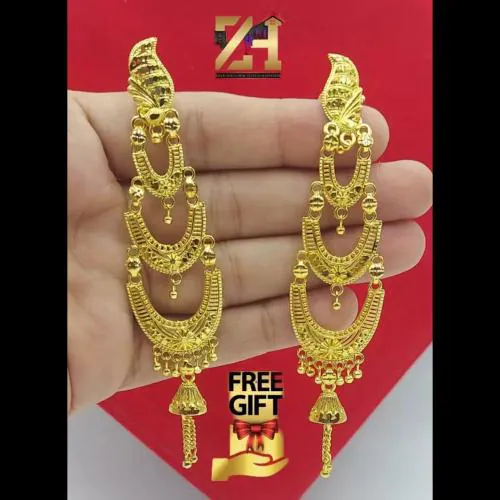 Z House Long tripal bijli jhala 950 N Brass Tunnel Earring, Chandbali Earring, Huggie Earring, Jhumki Earring, Tassel Earring Incomplete