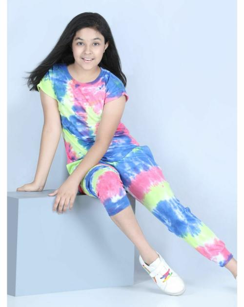StyleStone Girls Multicolored Tie & Dye Cotton Track Suit Set